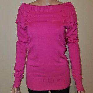 No Boundaries Fuchsia On/OFF Shoulder Button Detail Sweater Size M (7-9) NWT